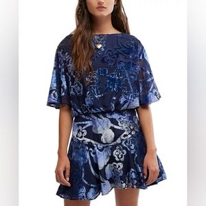 Free People Navy Blue Manuka Velvet Burnout Mini Dress S